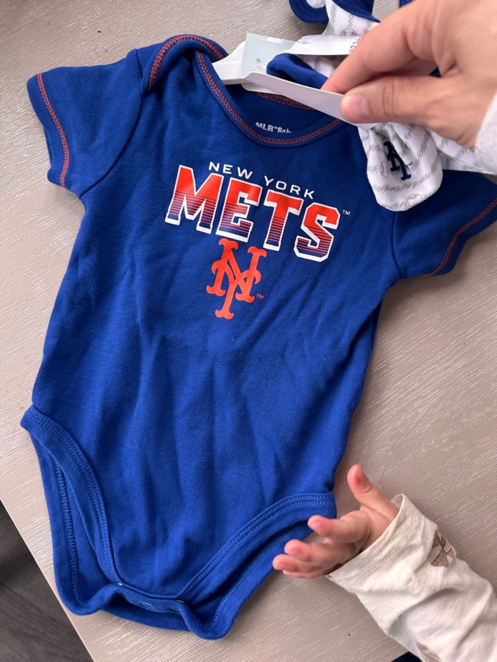 MLB New York Mets Royal Blue and Orange Baby Bodysuit and bib and booties